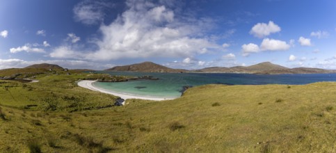 Sandy beach beach in the strait, Caolas Bhatarsaigh, Vatersay, Barra Island, Outer Hebrides,
