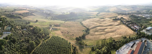 Tuscan landscape on a road of cypress trees near San Quirico d Orcia, Italy, Europe