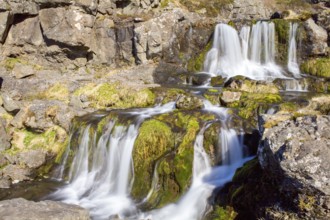 Magnificent stream of Dynjandi waterfall in the Westfjords, Iceland, Europe