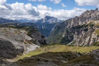 Scenic calm mountain landscape in the surroundings of the famous Three Peaks mountains, Dolomites