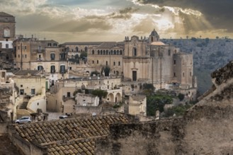 Sunset over convent of Saint Agostino in Matera, Southern Italy