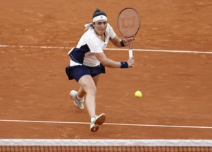 Tunisian tennis player Ons Jabeur in action at the French Open 2024, Roland Garros, Paris, France.