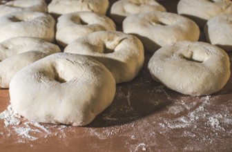 Kneading bagels close up