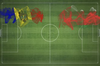 Moldova vs Oman Soccer Match, national colors, national flags, soccer field, football game,