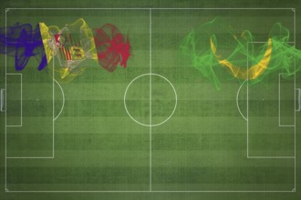 Andorra vs Mauritania Soccer Match, national colors, national flags, soccer field, football game,