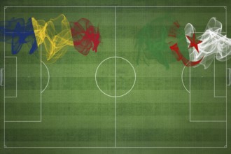 Romania vs Algeria Soccer Match, national colors, national flags, soccer field, football game,