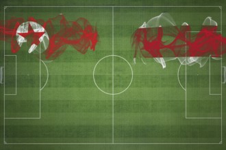 North Korea vs Costa Rica Soccer Match, national colors, national flags, soccer field, football