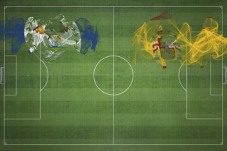 Belize vs Spain Soccer Match, national colors, national flags, soccer field, football game,