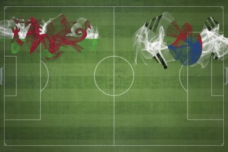 Wales vs South Korea Soccer Match, national colors, national flags, soccer field, football game,