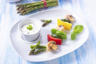 Vegetable shashlik vegetarian with yogurt garlic sauce