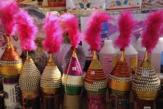 Decorated Kalash kept for sale lalbaug, mumbai, maharashtra, India, Asia