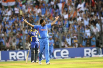 Bowler Zaheer celebrates taking wicket Chamara Kapugedera Sri Lanka 2011 ICC World Cup Wankhede