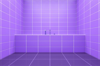 3d rendering of a purple tiled bathroom side view to the tub