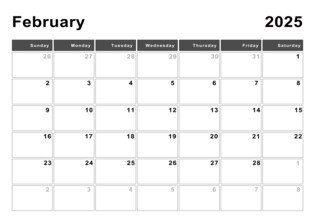February 2025 calendar, week start Sunday, modern design