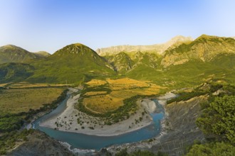 Vjosa river bend panorama at sunrise. I got up at 3 am in the morning to get there for the photo as