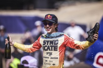 MAYDENA, AUSTRALIA - FEBRUARY 08: Jackson GOLDSTONE of Canada does a Shoey after winning Red Bull