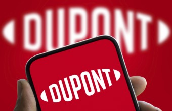 Dupont logo is displayed on smartphone. DuPont is an American multinational chemical company.