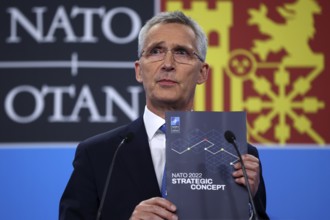 Madrid, Spain - 29 June, 2022: NATO Secretary General Jens Stoltenberg speaks at a press conference