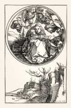 The Virgin Mary and Christ Child crowned by two Angels, Albrecht Dürer, woodcut, 16th century