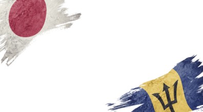 Flags of Japan and Barbados on White Background