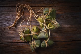 Zongzi Glutinous sticky Rice Dumplings recipe wrap with bamboo leaves asian food