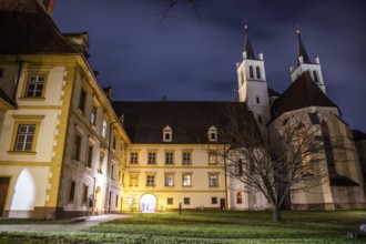 Abbey courtyard of Göß Abbey, night shot, former convent of the Benedictine nuns, Leoben, Styria,