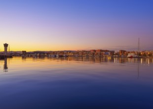 Tarragona port sunset with sea reflection in Catalonia