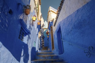 Street View of Blue City houses in Chefchaouen, Morocco, Africa