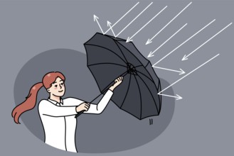Successful businesswoman use umbrella protect from rain. Concept of investment and profit. Stock