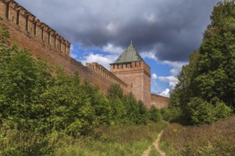 Fortress wall with the Pozdnyakov Tower in Smolensk, Russia, Europe