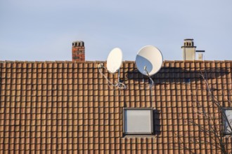 An image of a satellite dish at a roof with space for your text