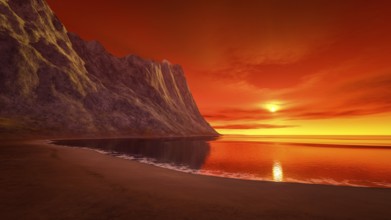 3d rendering of a beautiful fantasy sunset over the ocean