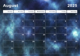 August 2025 calendar, week start Sunday, modern design