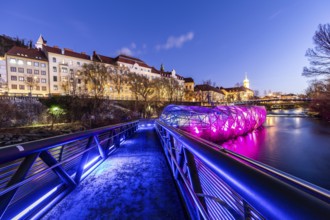 Illuminated Mur Island, Graz, Styria, Austria, Europe
