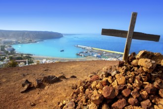 Aerial view of Los Cristianos beach in Arona Tenerife Canary Islands