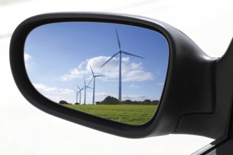 Rearview car driving mirror view windmills electric aerogenerators
