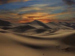 Beatiful landscape with dramatic sunset in desert