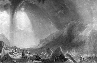 Hannibal crossing the Alps during the Second Punic War (218-202 BC) on engraving from 1862.