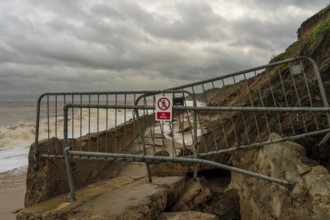 The closed promenade in Pakefield Beach, Lowestoft, Suffolk, England, UK
