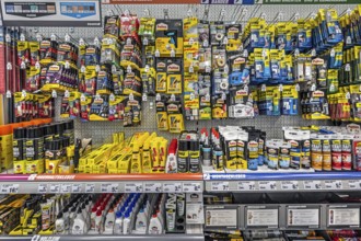Household and speciality adhesives in DIY stores, Allgäu, Bavaria, Germany, Europe