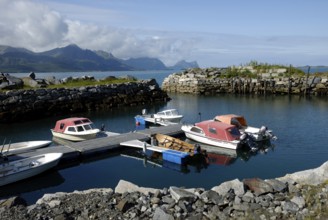 Small boat harbour in Skaland, Senja, Troms, Norway, Europe