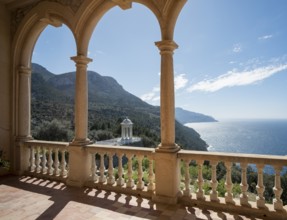 Majorca, Finca Son Marriog near Valldemossa, view from the terrace to the marble pavilion