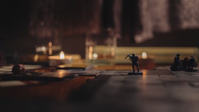 Crossbowman, Dungeons and Dragons board game in the evening time