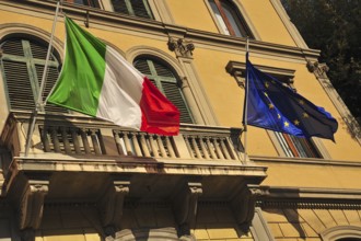 Italian national flag and the European flag