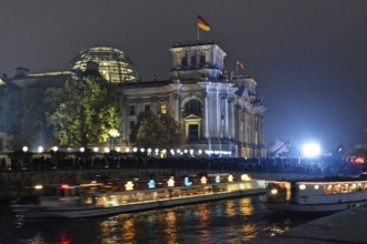 String of lights along the former Berlin Wall