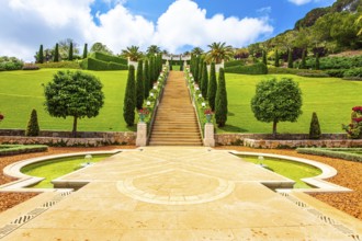 Bahai World Center. Pilgrimage center and popular tourist destination. Clear sunny day by the sea.