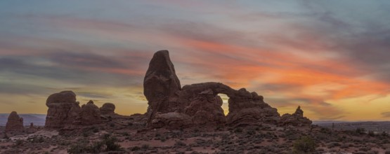 Sunset over Turret Arch in the Arches National Park, USA, North America