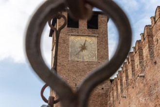 Scenic view of a tower of the medieval Castelvecchio castle in Verona, Italy, Europe