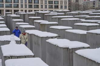 Winter, snow, Holocaust Memorial, Field of Stelae, Mitte, Berlin, Germany, Europe