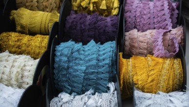 Set of tassels in various colors for design elements in view